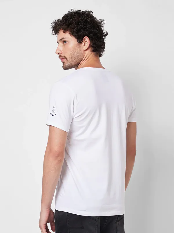 SPYKAR printed white round neck t-shirt