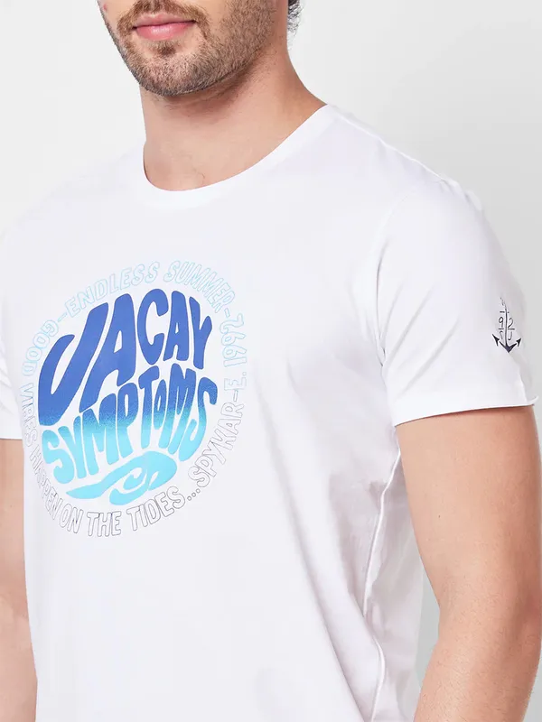 SPYKAR printed white round neck t-shirt