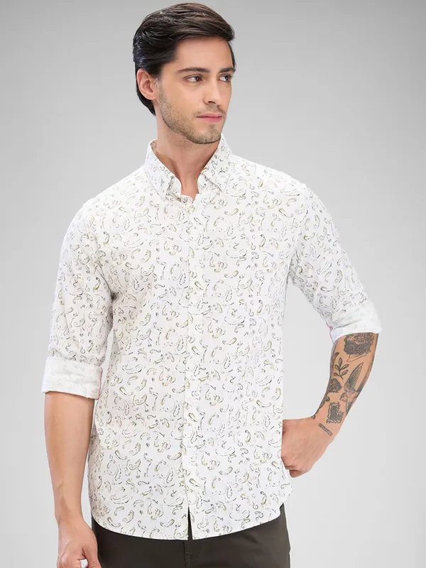SPYKAR printed white shirt in cotton fabric