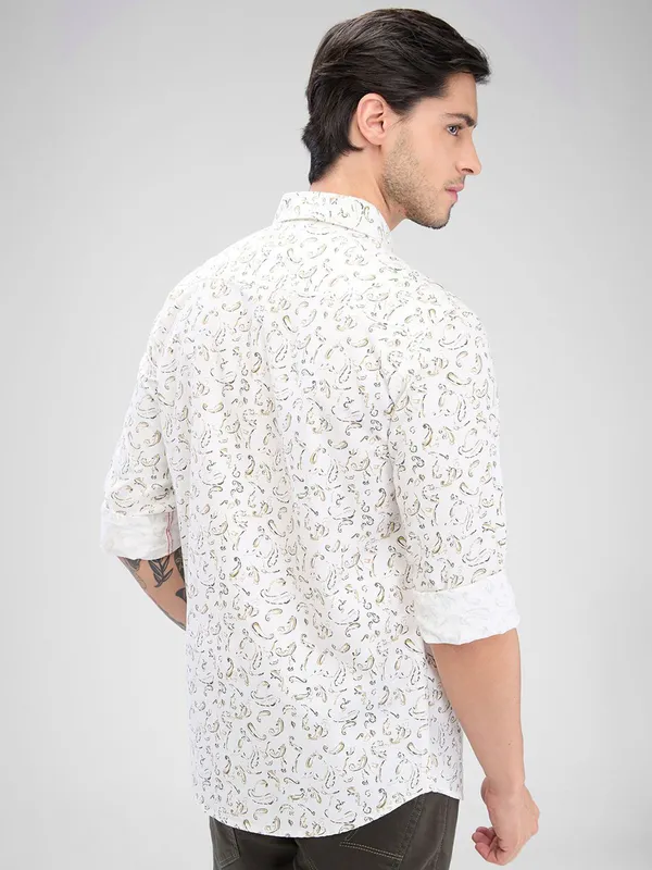 SPYKAR printed white shirt in cotton fabric