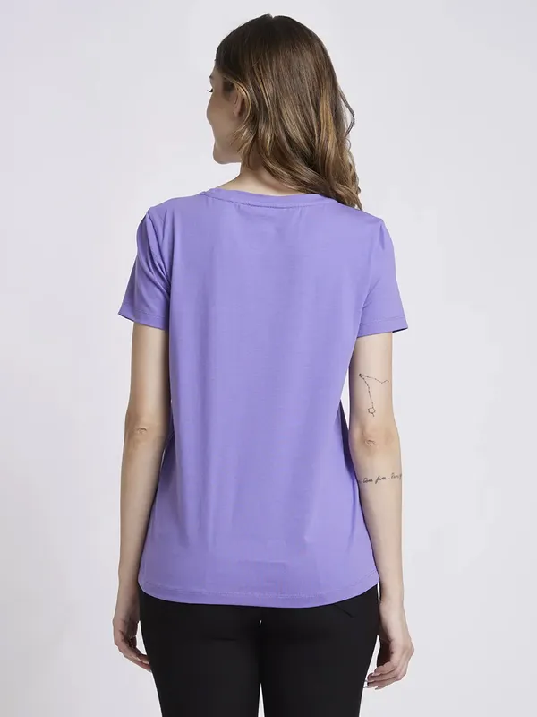 Spykar purple cotton printed t shirt