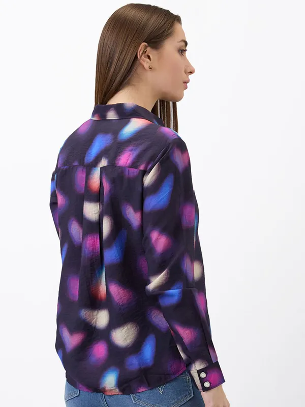 SPYKAR purple printed silk shirt