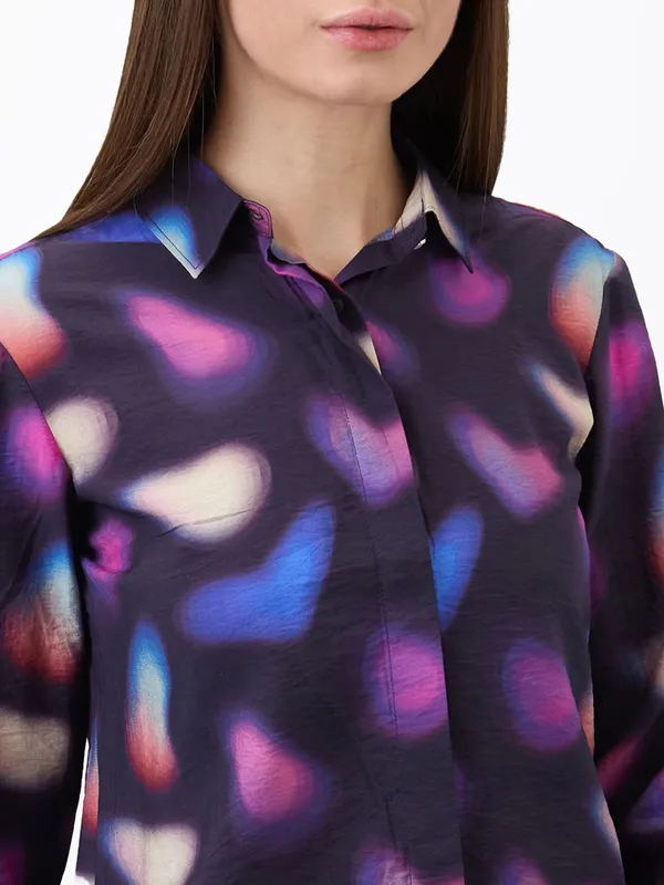 SPYKAR purple printed silk shirt