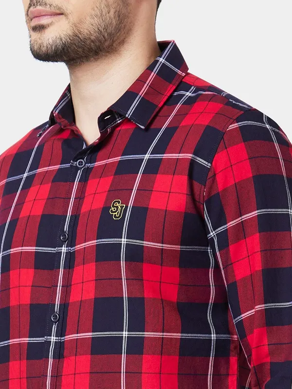 Spykar red and black checks cotton shirt