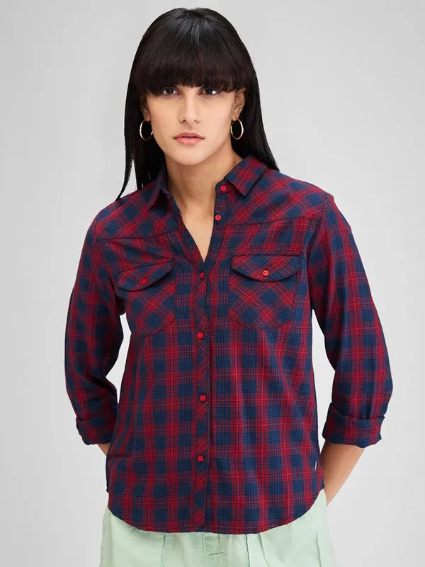 SPYKAR red and blue cotton shirt for women