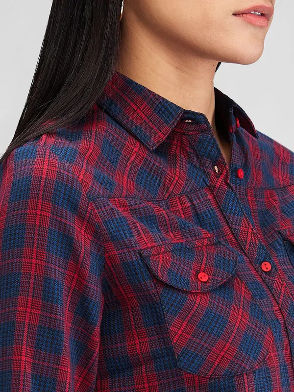 SPYKAR red and blue cotton shirt for women