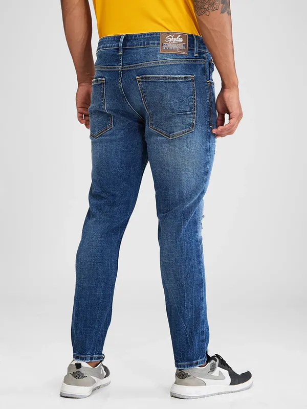 SPYKAR ripped light blue ankle length denim jeans