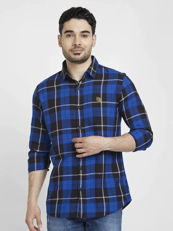 Spykar royal blue checks shirt