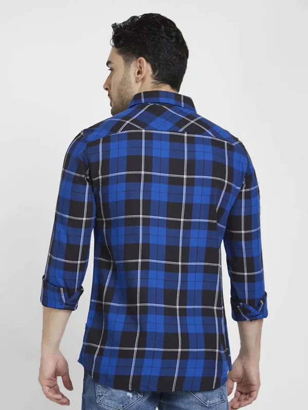 Spykar royal blue checks shirt