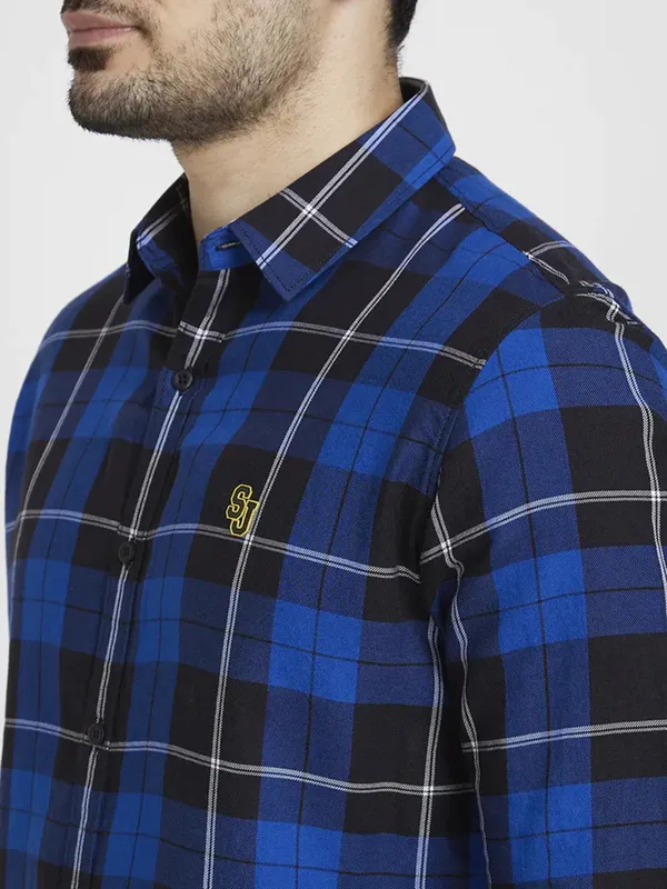 Spykar royal blue checks shirt