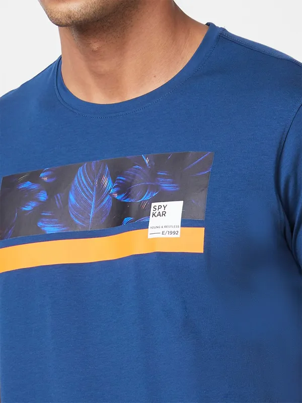 Spykar royal blue printed t shirt for casual