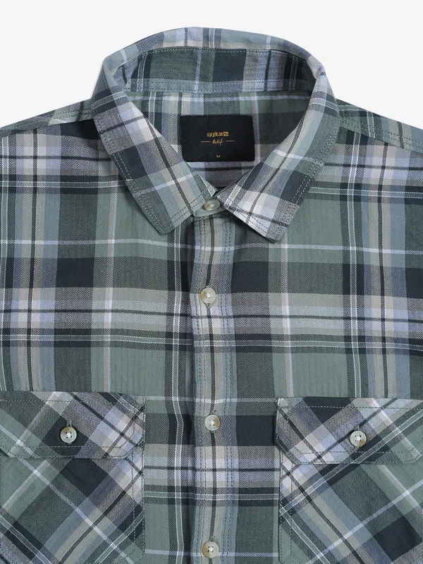 Spykar sage green checks cotton shirt