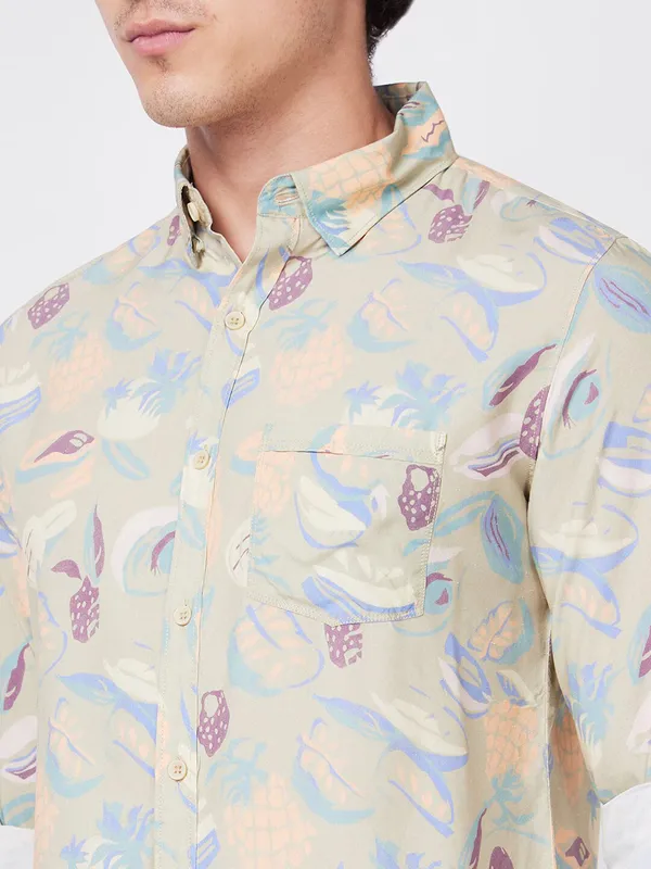 SPYKAR sage green cotton printed shirt