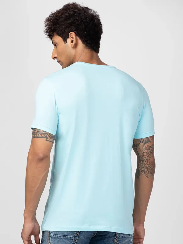 Spykar sea blue cotton printed t shirt