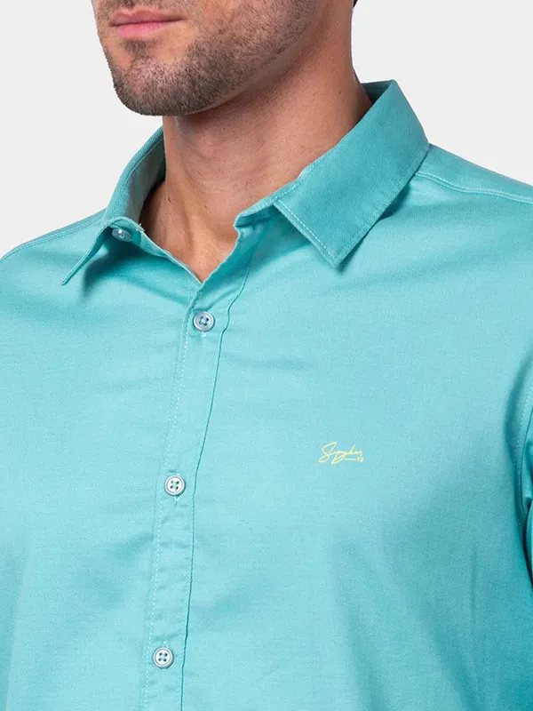 Spykar sea blue plain cotton shirt