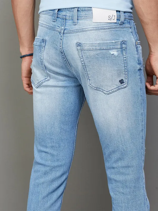 Spykar sky blue slim tapered fit jeans