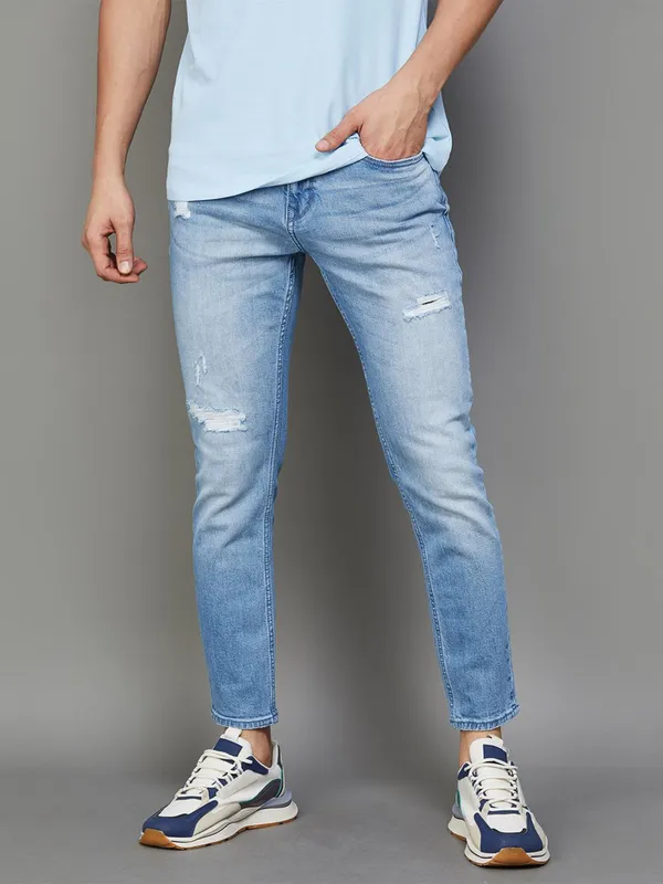 Spykar sky blue slim tapered fit jeans