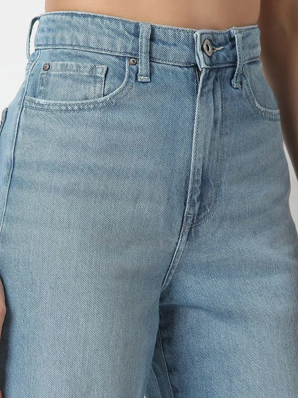 SPYKAR sky blue washed ripped jeans