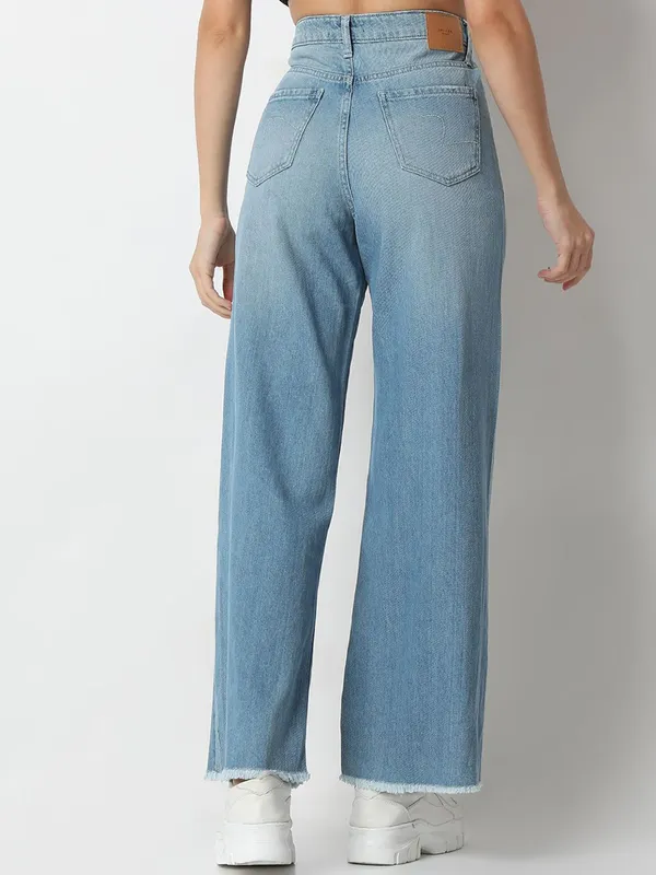 SPYKAR sky blue washed ripped jeans