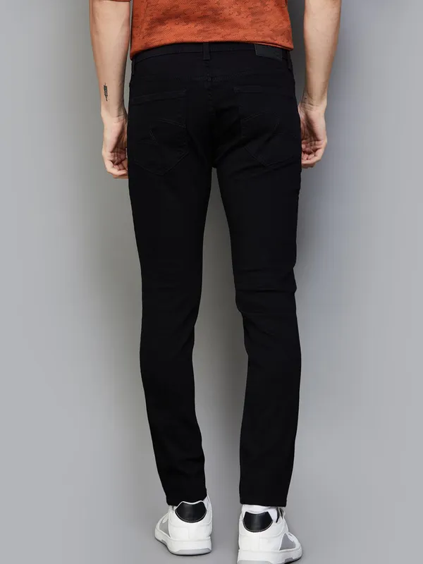 SPYKAR slim fit denim black jeans for men