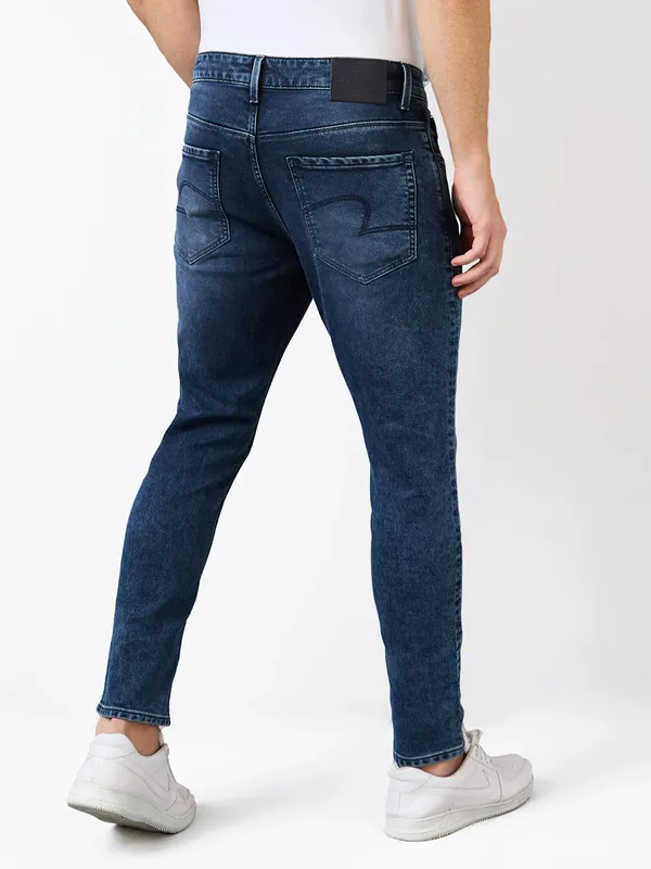 SPYKAR slim fit washed dark blue denim for men