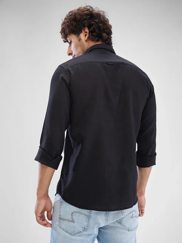 SPYKAR solid black casual cotton shirt