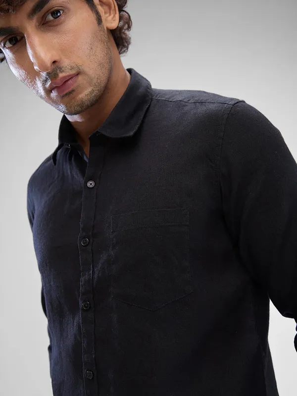 SPYKAR solid black casual cotton shirt
