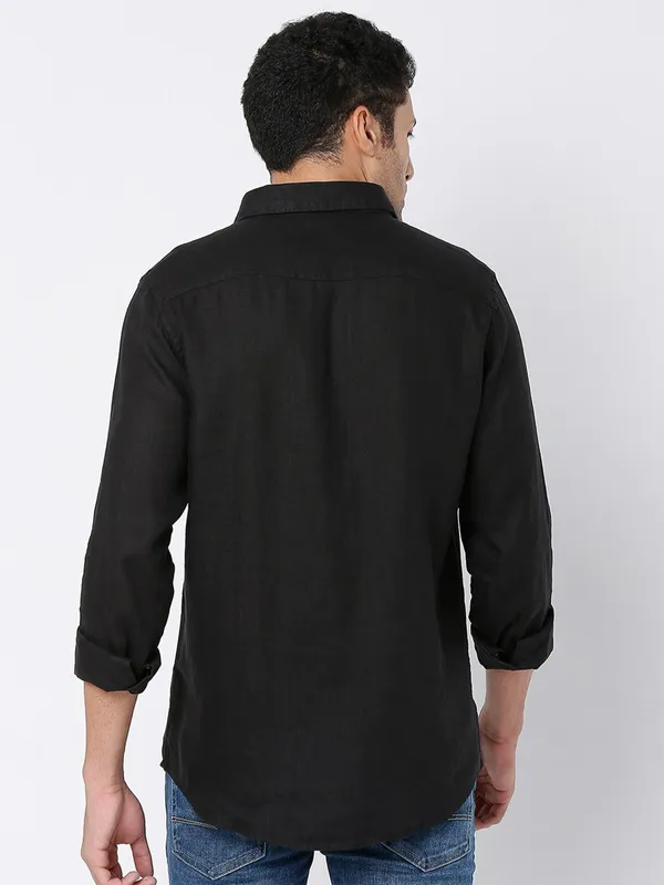 Spykar solid black cotton casual shirt