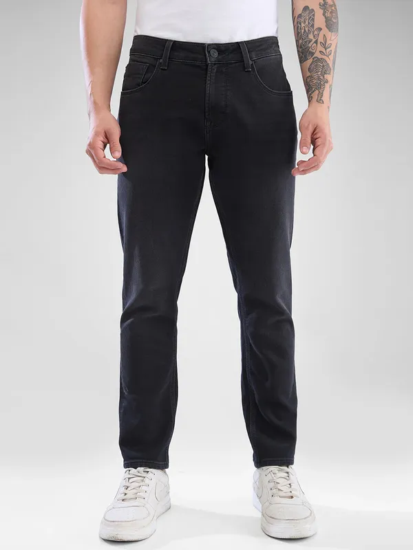 SPYKAR solid black denim jeans for men