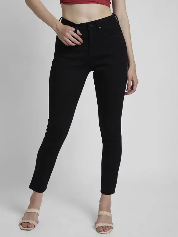 Spykar solid black lycra jeans