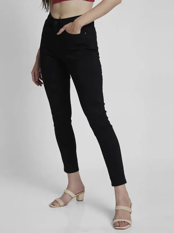 Spykar solid black lycra jeans
