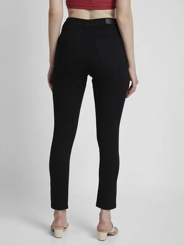 Spykar solid black lycra jeans