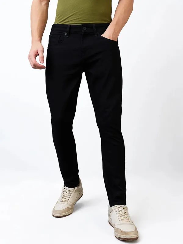 SPYKAR solid black mens slim fit denim jeans