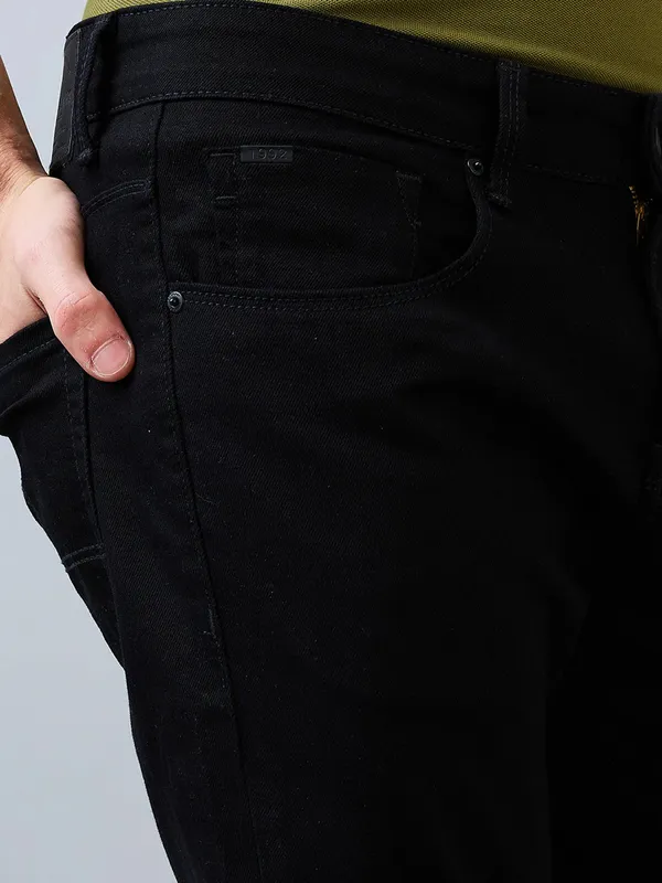 SPYKAR solid black mens slim fit denim jeans
