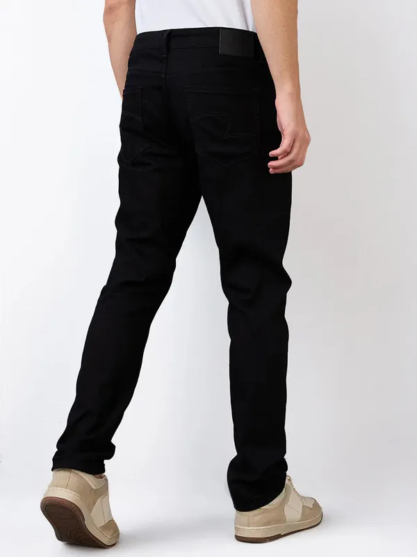 SPYKAR solid black regular fit denim jeans