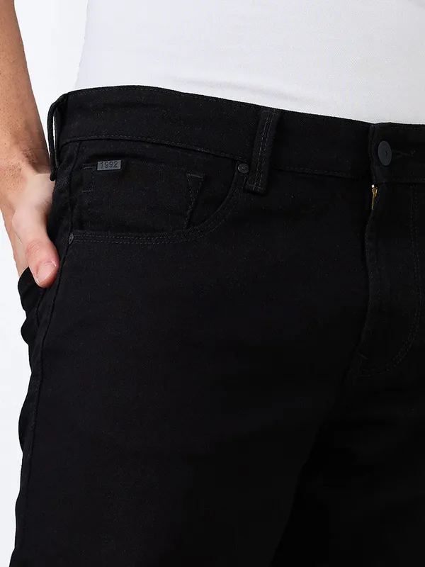 SPYKAR solid black regular fit denim jeans