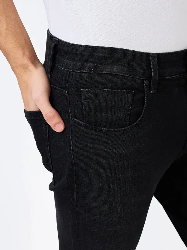 SPYKAR solid black skinny fit denim jeans for men