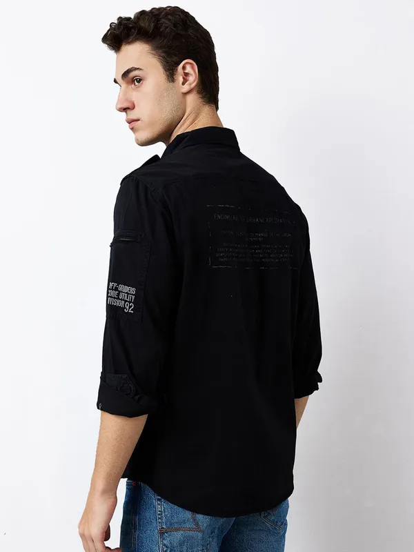 SPYKAR solid black slim fit casual shirt