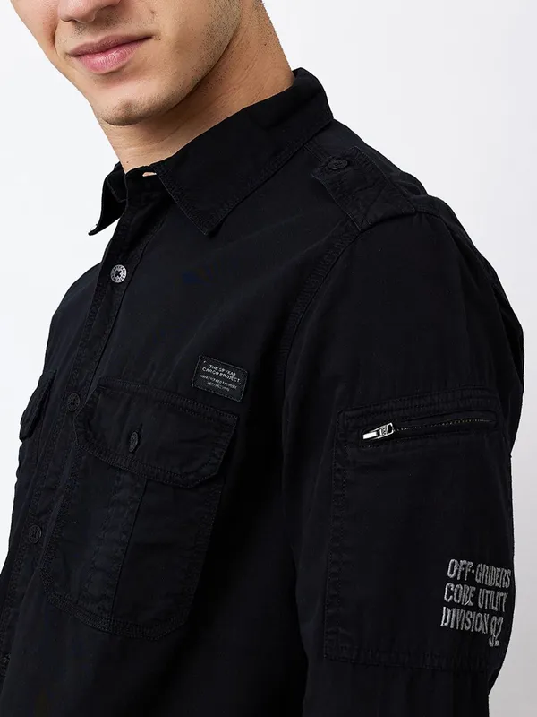 SPYKAR solid black slim fit casual shirt