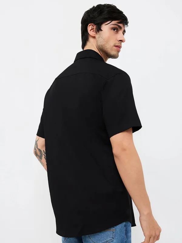 SPYKAR solid black slim fit cotton casual wear shirt