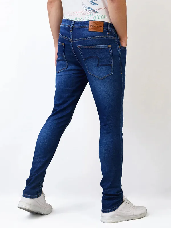 SPYKAR solid blue super skinny mens denim