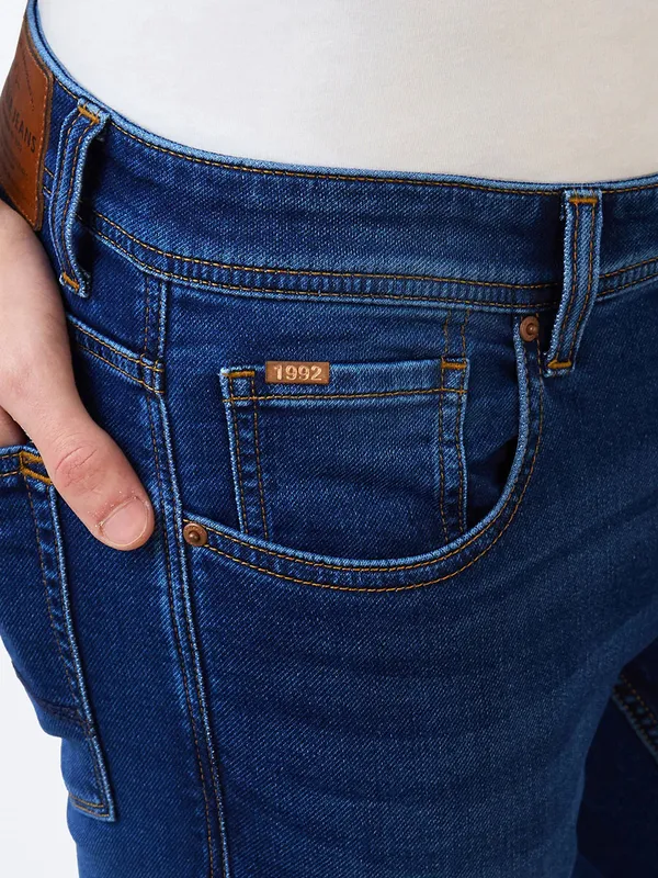 SPYKAR solid blue super skinny mens denim