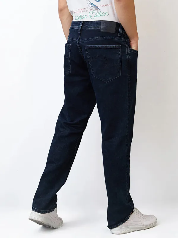 SPYKAR solid dark navy regular fit denim jeans