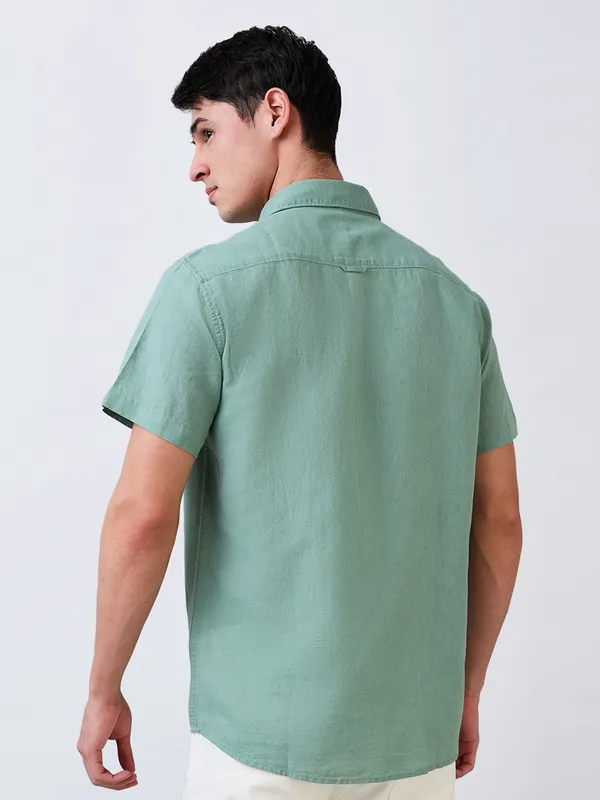 SPYKAR solid granite green casual wear shirt