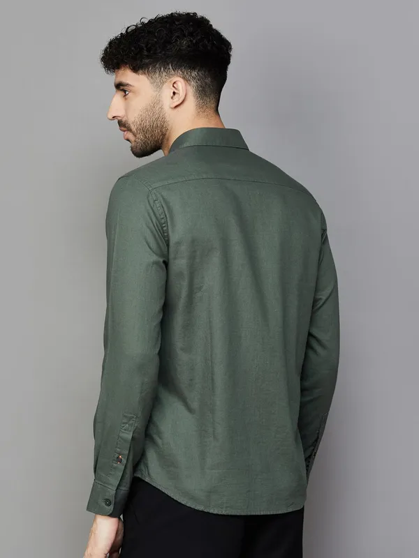 SPYKAR solid green cotton casual shirt