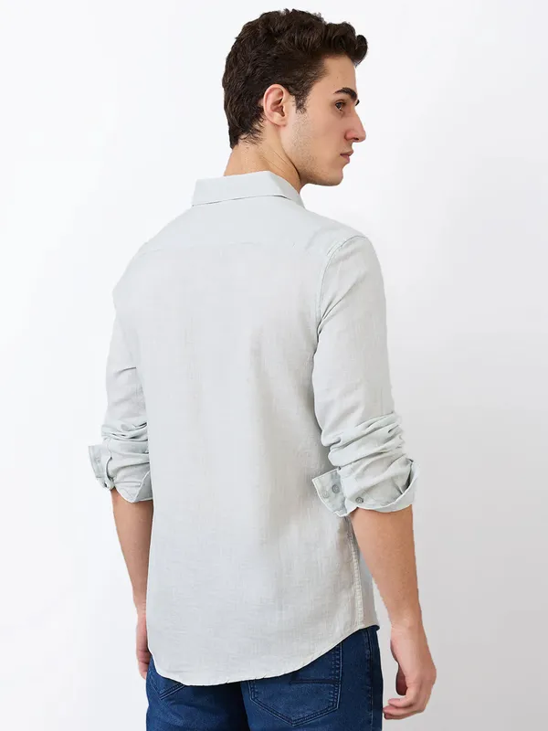 SPYKAR solid grey linen casual shirt