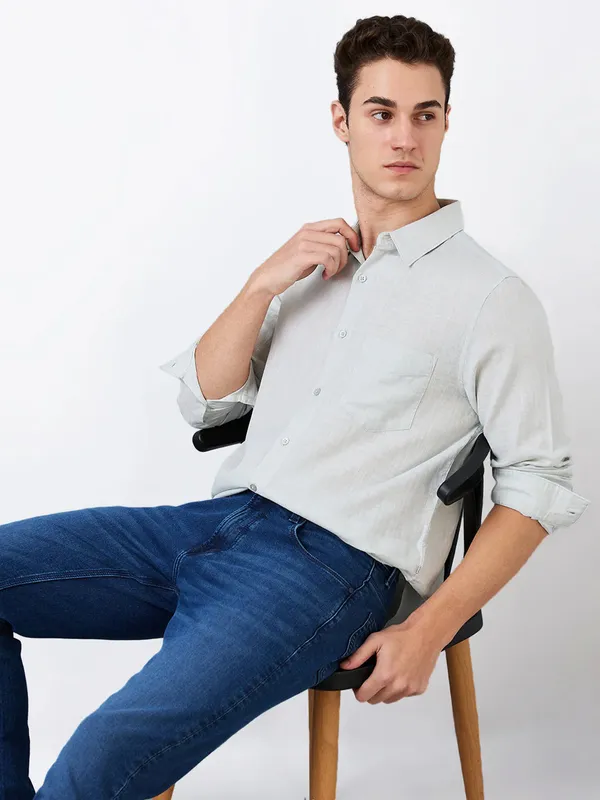 SPYKAR solid grey linen casual shirt