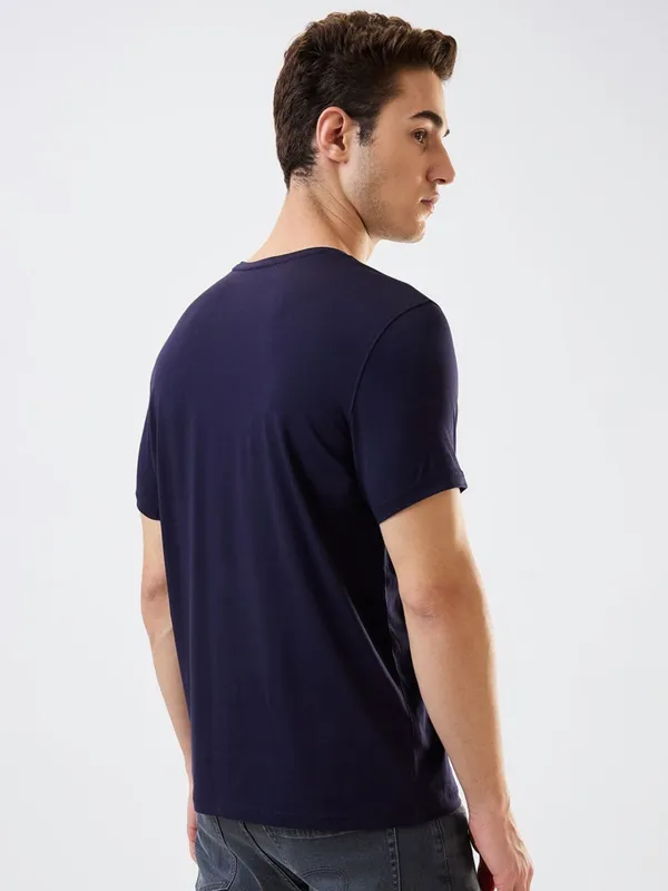 SPYKAR solid navy cotton slim fit mens t-shirt