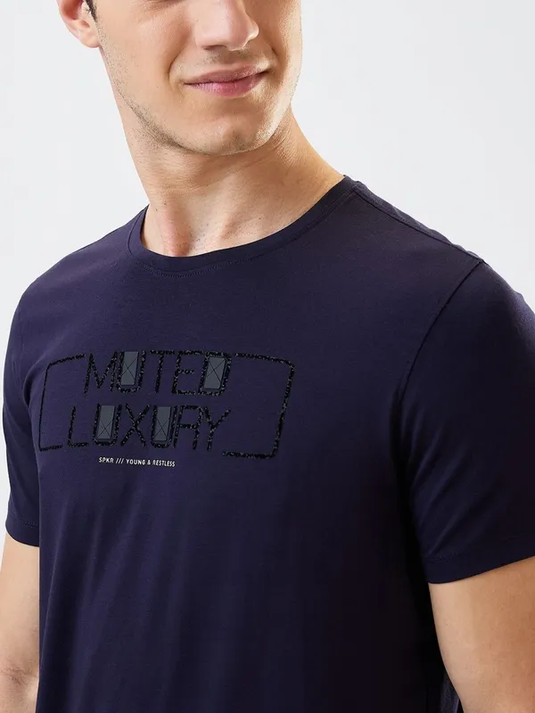 SPYKAR solid navy cotton slim fit mens t-shirt