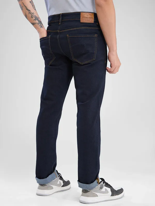 SPYKAR solid navy slim fit denim for men